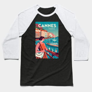 A Vintage Travel Art of Cannes - France Baseball T-Shirt